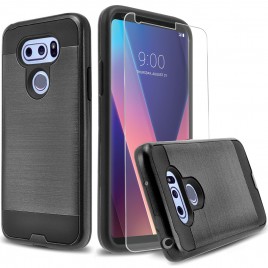 LG V30 Case, 2-Piece Style Hybrid Shockproof Hard Case Cover with [Premium Screen Protector] Hybird Shockproof And Circlemalls Stylus Pen (Black)